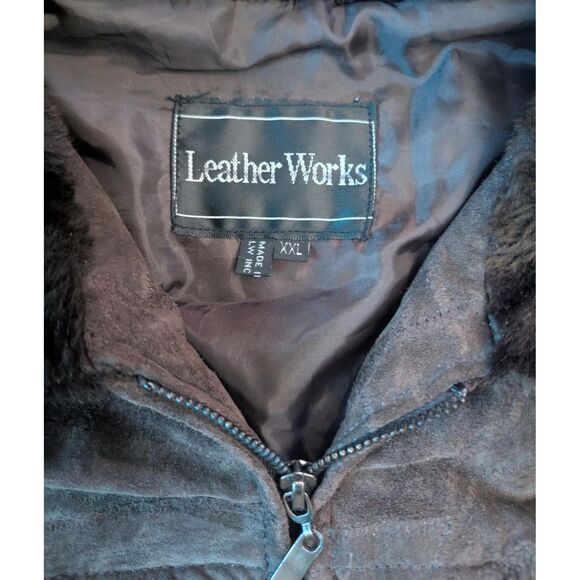 VINTAGE Y2K Patchwork Suede Jacket XXL Penny Lane Faux Fur Trim Leather Works - Picture 3 of 8